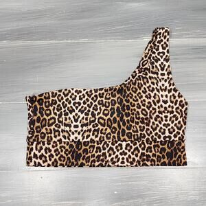 Naked Wardrobe Swim Bikini Top Leopard Print One Shoulder Medium